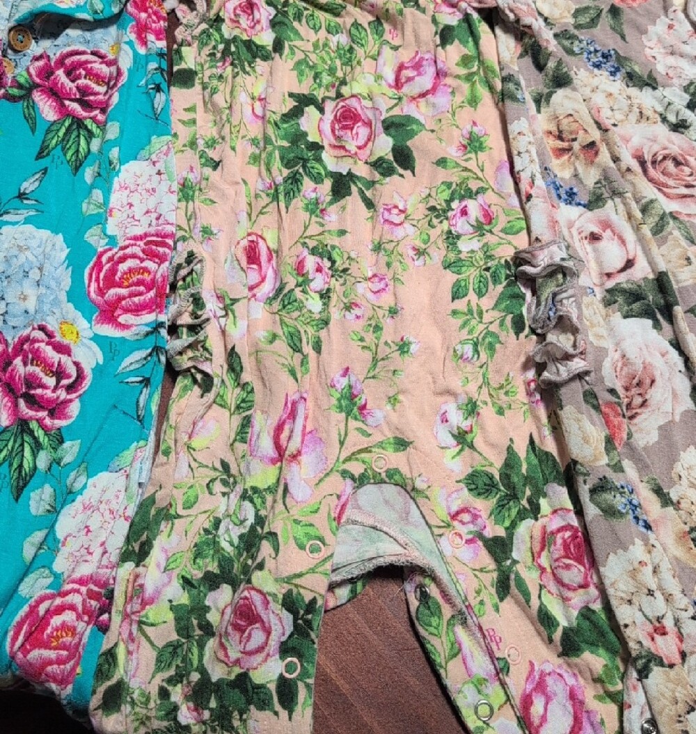 Posh Peanut Floral Baby Rompers - Turquoise, Peach, Taupe - Picture 3 of 4